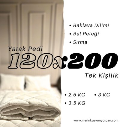 Merinos Kuzu Yünü Tek Kişilik Yatak Pedi 120×200