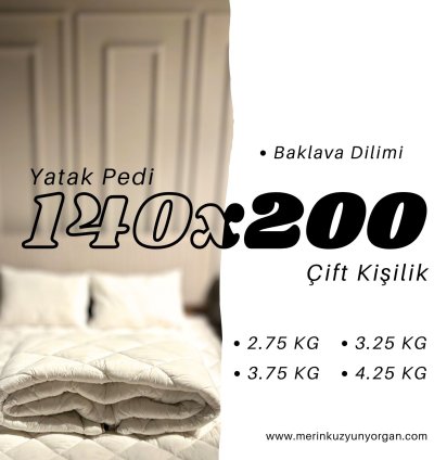 Merinos Kuzu Yünü Çift Kişilik Yatak Pedi 140×200