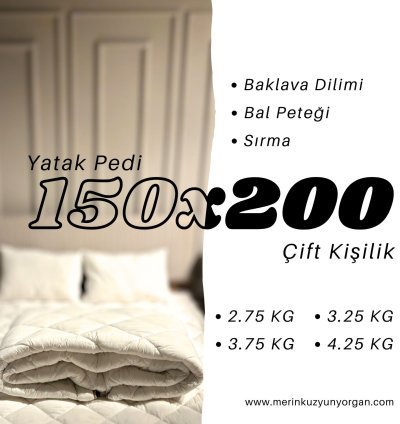 Merinos Kuzu Yünü Çift Kişilik Yatak Pedi 150×200