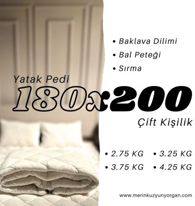 Merinos Kuzu Yünü Çift Kişilik Yatak Pedi 180×200