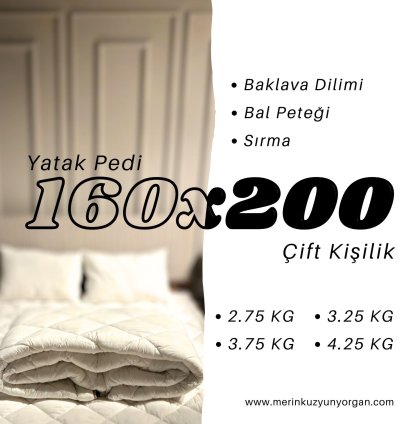 Merinos Kuzu Yünü Çift Kişilik Yatak Pedi 160×200