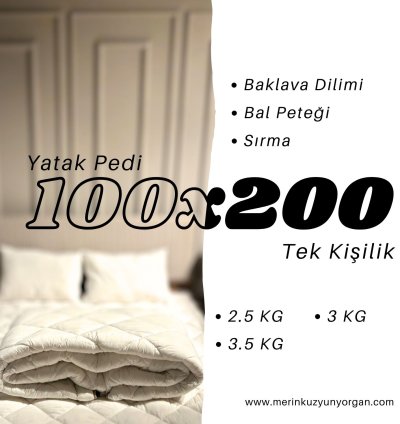 Merinos Kuzu Yünü Tek Kişilik Yatak Pedi 100×200