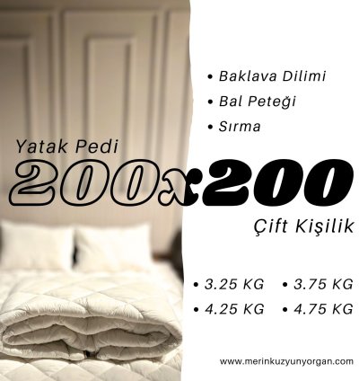 Merinos Kuzu Yünü Çift Kişilik Yatak Pedi 200×200