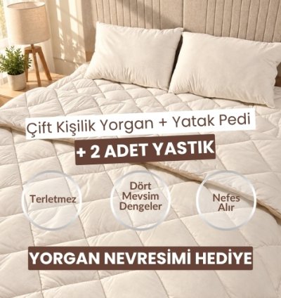 Çift Kişilik Yorgan, Yatak Pedi ve İki Adet Yastık( Yorgan nevresimi hediye)